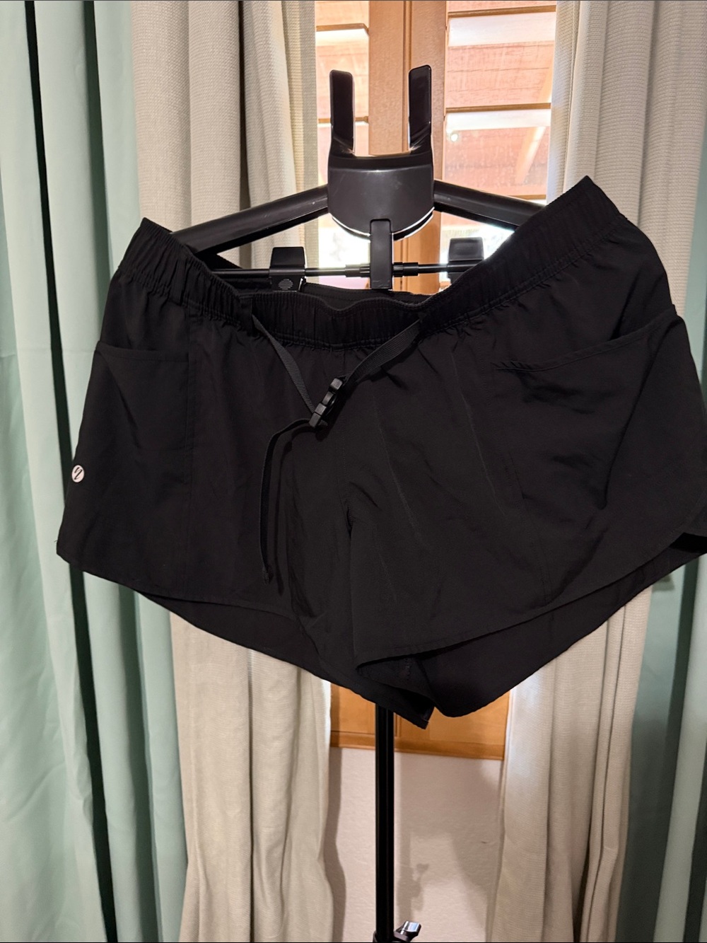 Black Women's Athletic Shorts with Drawcord and Side Pockets